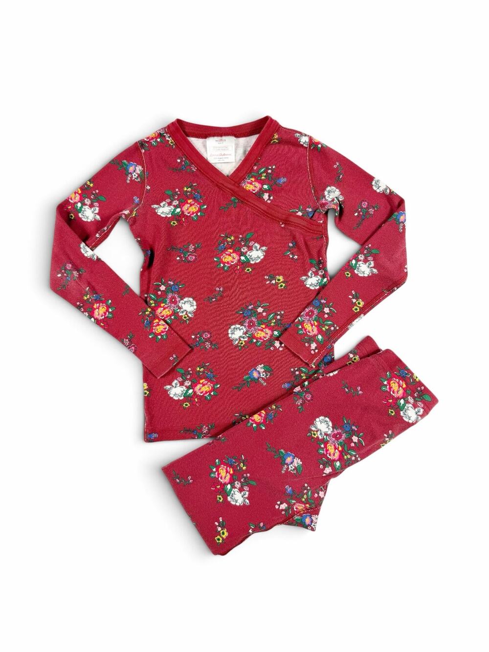 Hanna Andersson Organic Cotton Floral Long John Pajama Set Red Size 6-7